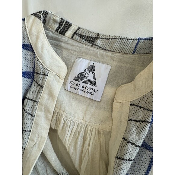 Pearl & Caviar Embroidered Knee Length Dress Blue Tiered Pleated  M/L Greece - Picture 6 of 11